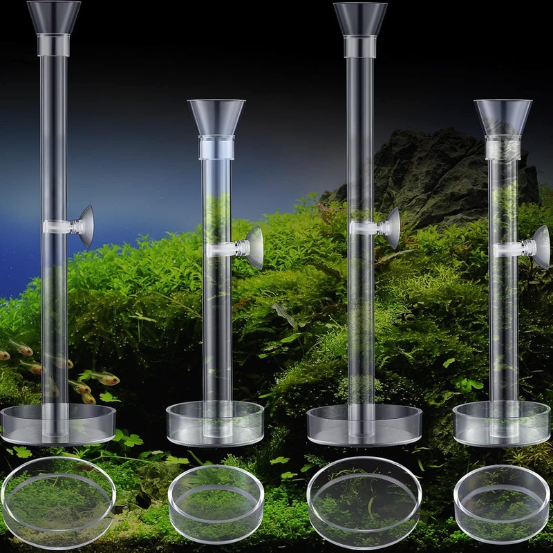 Potchen 12 Pieces Shrimp Feeder Set 4 Acrylic Tubes & 8 Dishes, Clear Crystal Glass Bowl, Fish Tank Feeding Supplies for Shrimp & Betta, 2 Sizes - Image 1